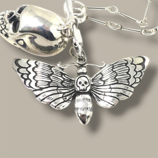 Solid 925 Sterling Silver Deaths Head Moth Pendant