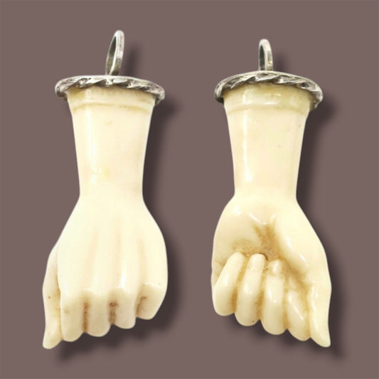 Large Antique Victorian Hand-Carved Bone "Mano Figa" Pendant
