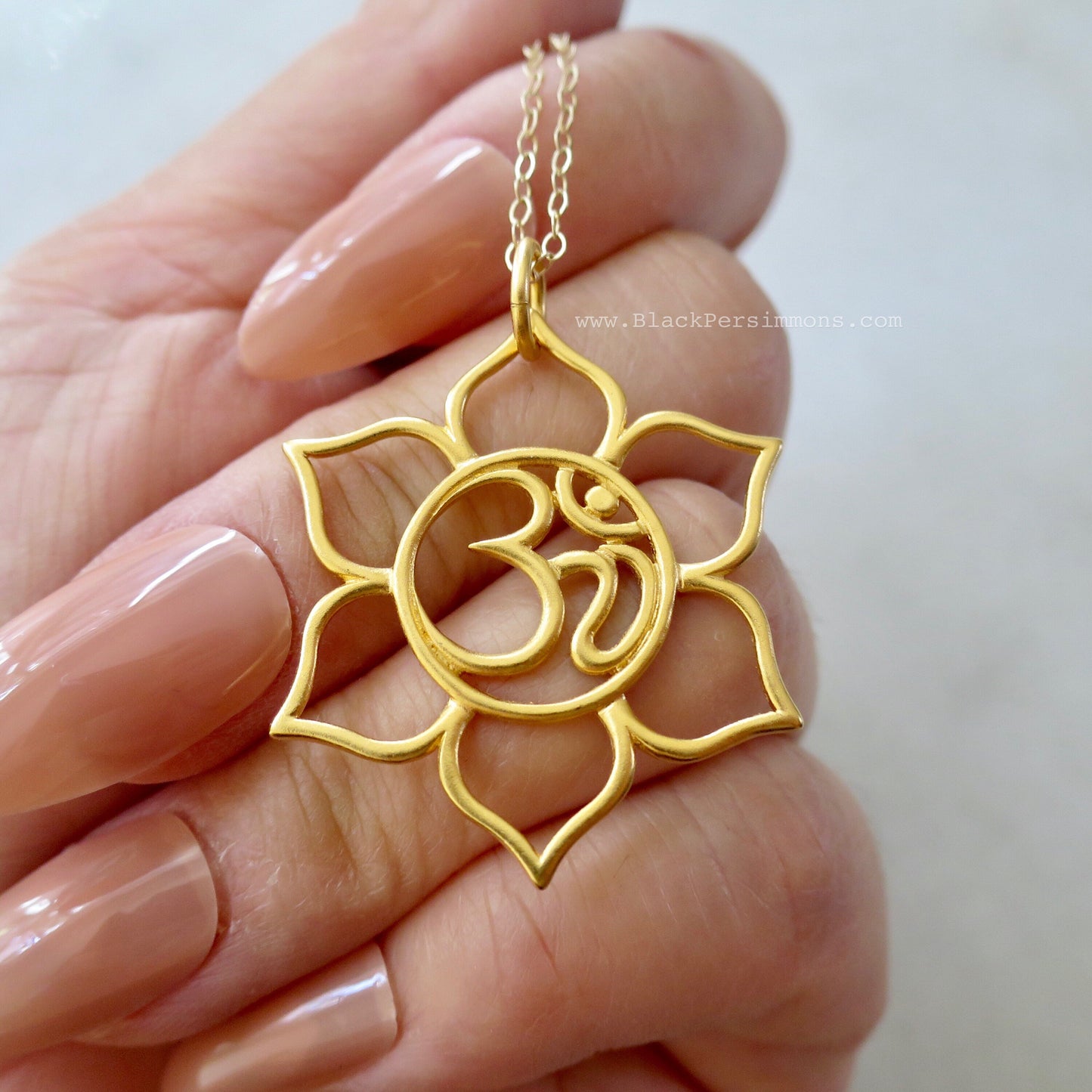 24K Gold Vermeil Om Lotus Necklace: Feng Shui Symbol