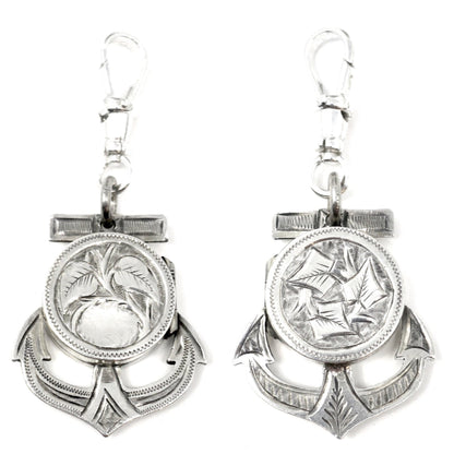 Antique Victorian Sterling Silver Engraved Anchor Hope Locket Pendant