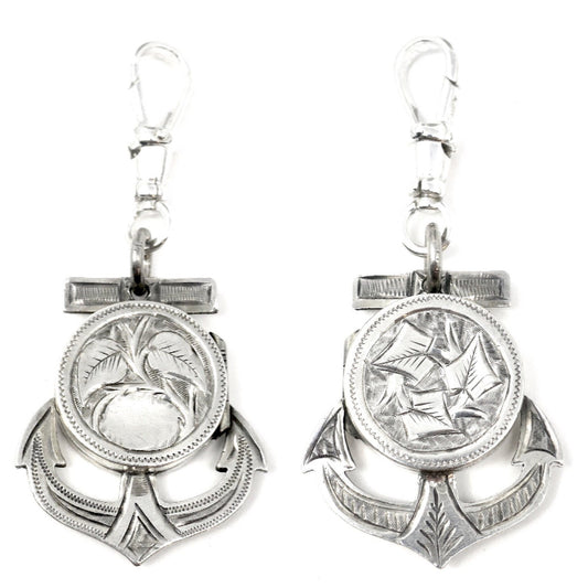 Antique Victorian Sterling Silver Engraved Anchor Hope Locket Pendant