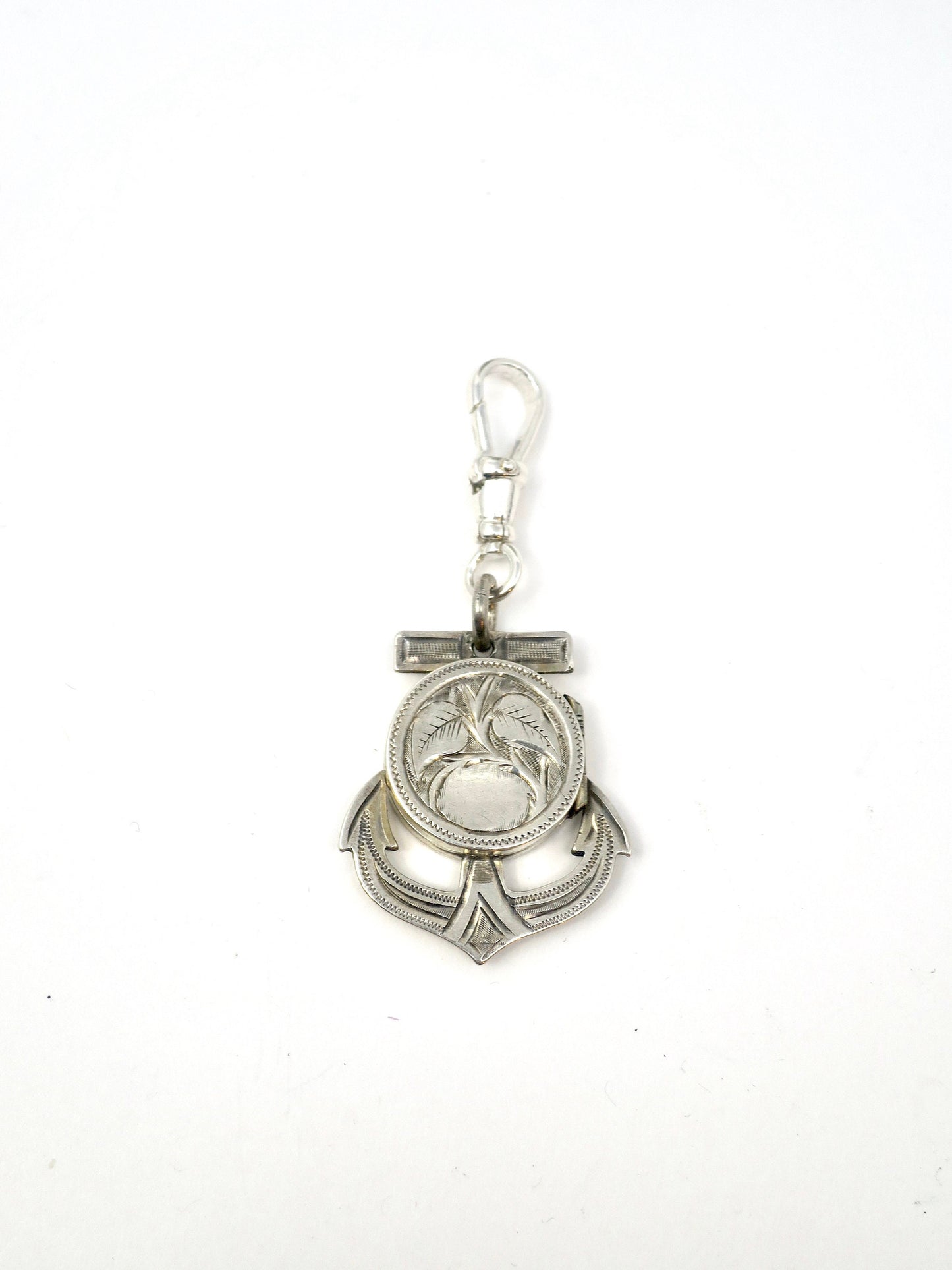 Antique Victorian Sterling Silver Engraved Anchor Hope Locket Pendant