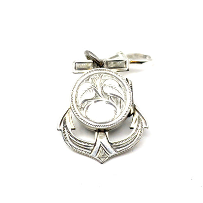 Antique Victorian Sterling Silver Engraved Anchor Hope Locket Pendant