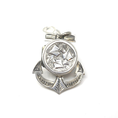 Antique Victorian Sterling Silver Engraved Anchor Hope Locket Pendant