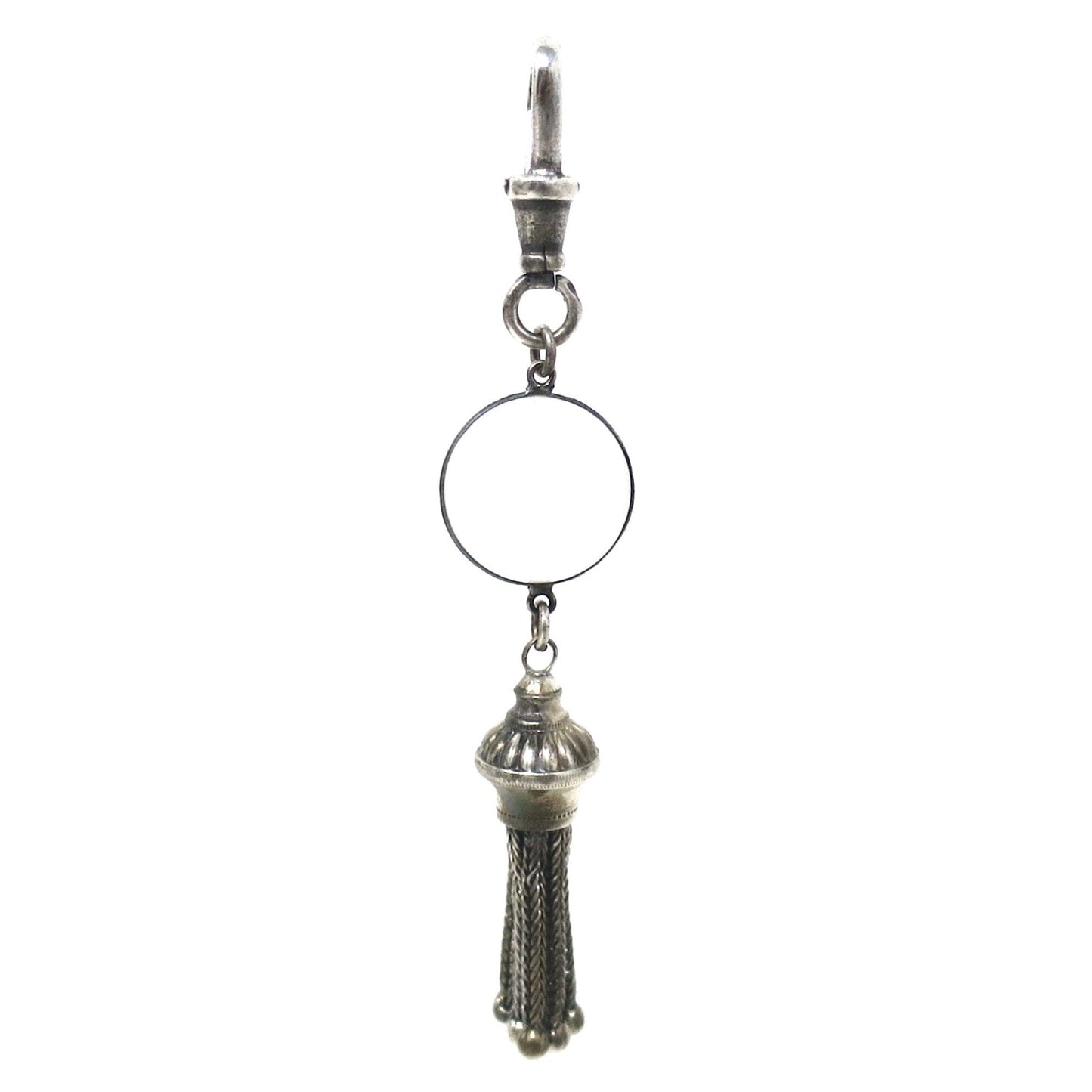 Antique Victorian Pool of Light Rock Crystal Sterling Silver Fob Tassel Pendant
