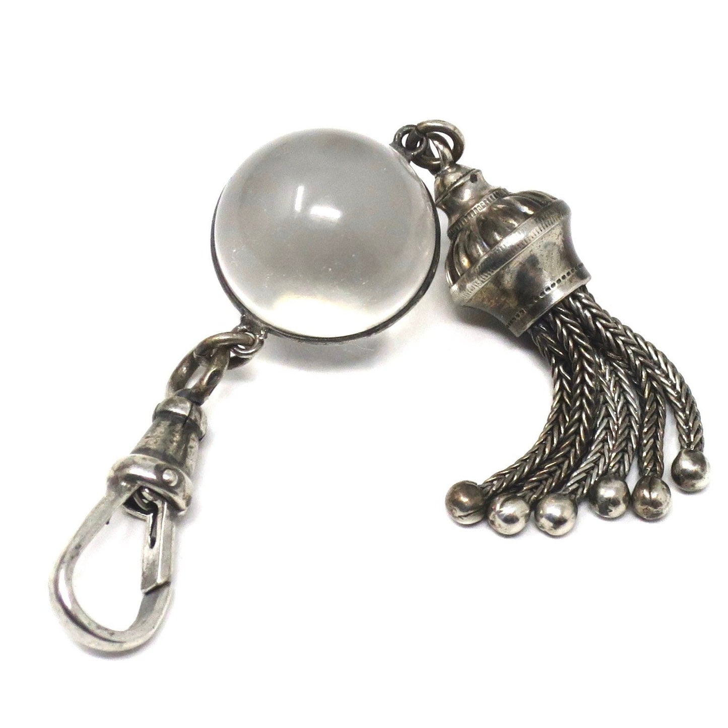 Antique Victorian Pool of Light Rock Crystal Sterling Silver Fob Tassel Pendant
