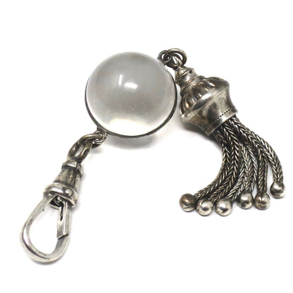 Antique Victorian Pool of Light Rock Crystal Sterling Silver Fob Tassel Pendant