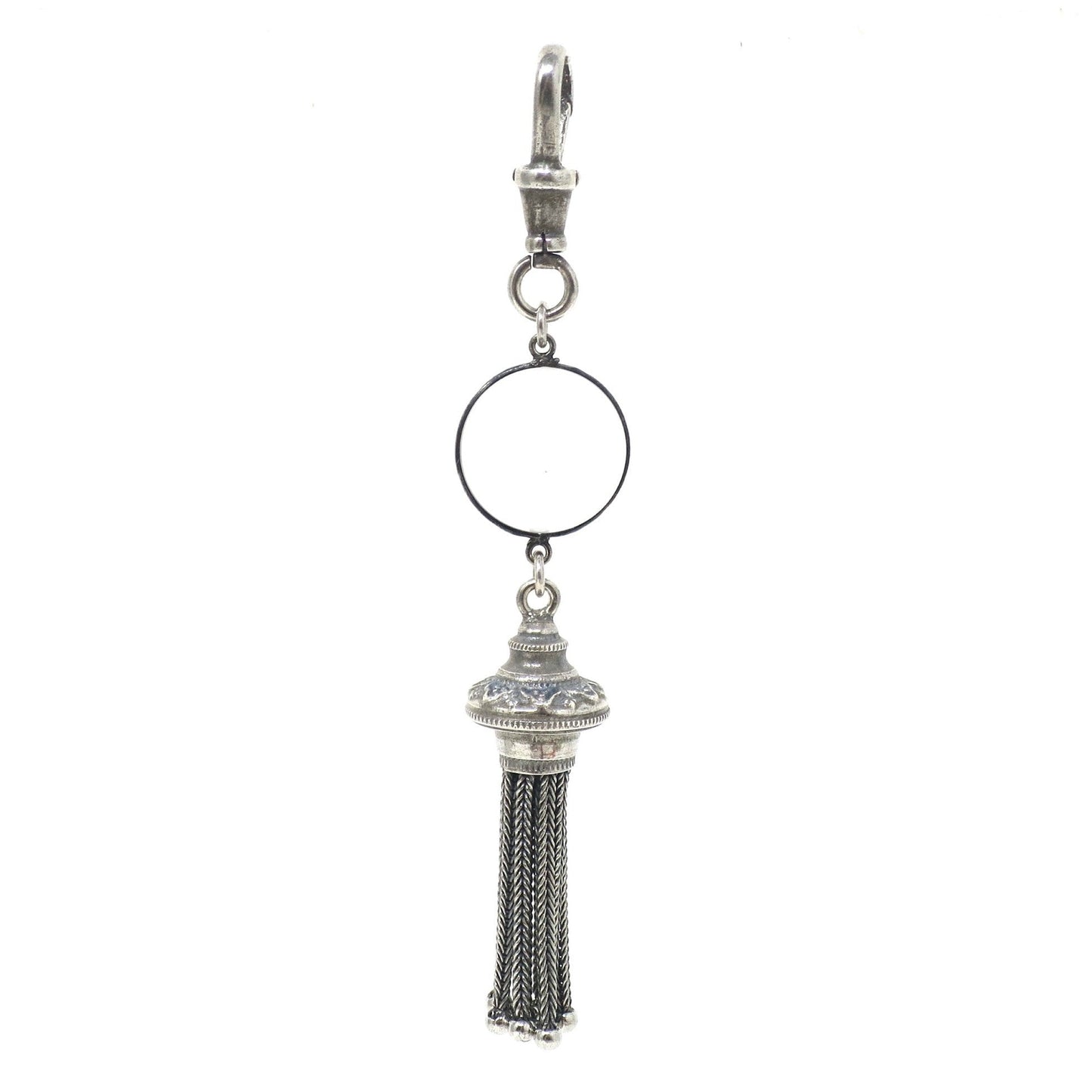 Antique Victorian Pool of Light Rock Crystal Sterling Silver Tassel Fob Pendant