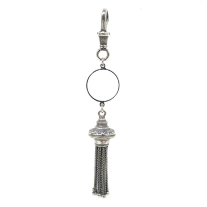 Antique Victorian Pool of Light Rock Crystal Sterling Silver Tassel Fob Pendant