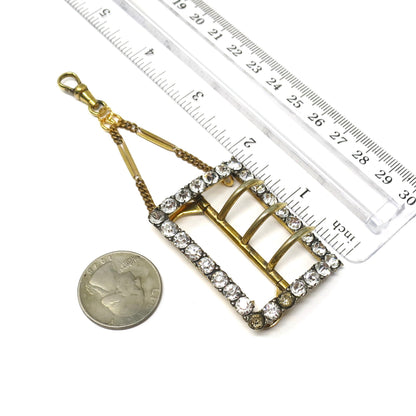 Antique Edwardian Faux Diamond Paste Gilt Metal Belt Buckle Pendant