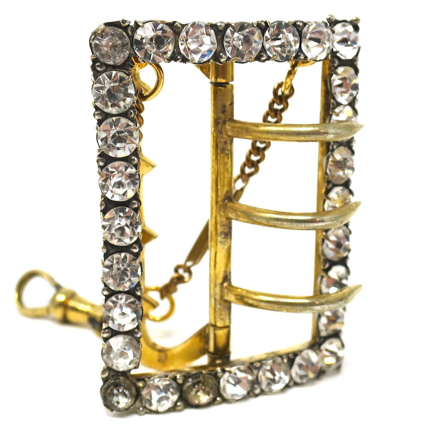Antique Edwardian Faux Diamond Paste Gilt Metal Belt Buckle Pendant