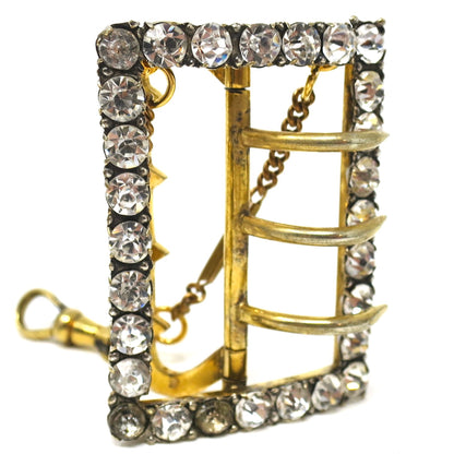 Antique Edwardian Faux Diamond Paste Gilt Metal Belt Buckle Pendant