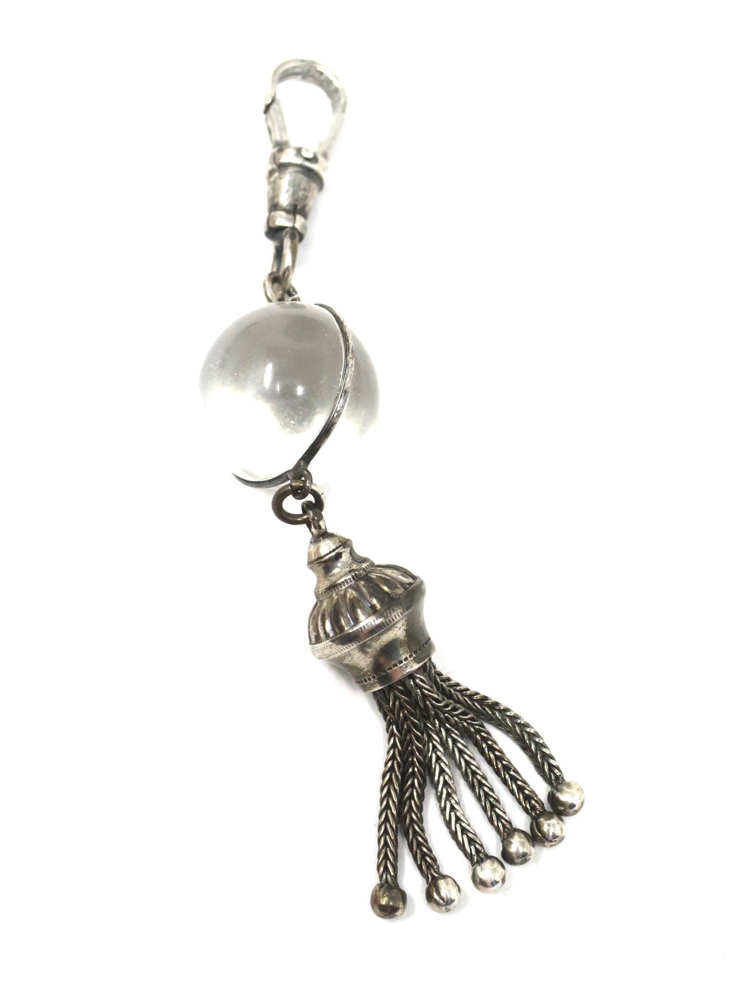 Antique Victorian Pool of Light Rock Crystal Sterling Silver Fob Tassel Pendant