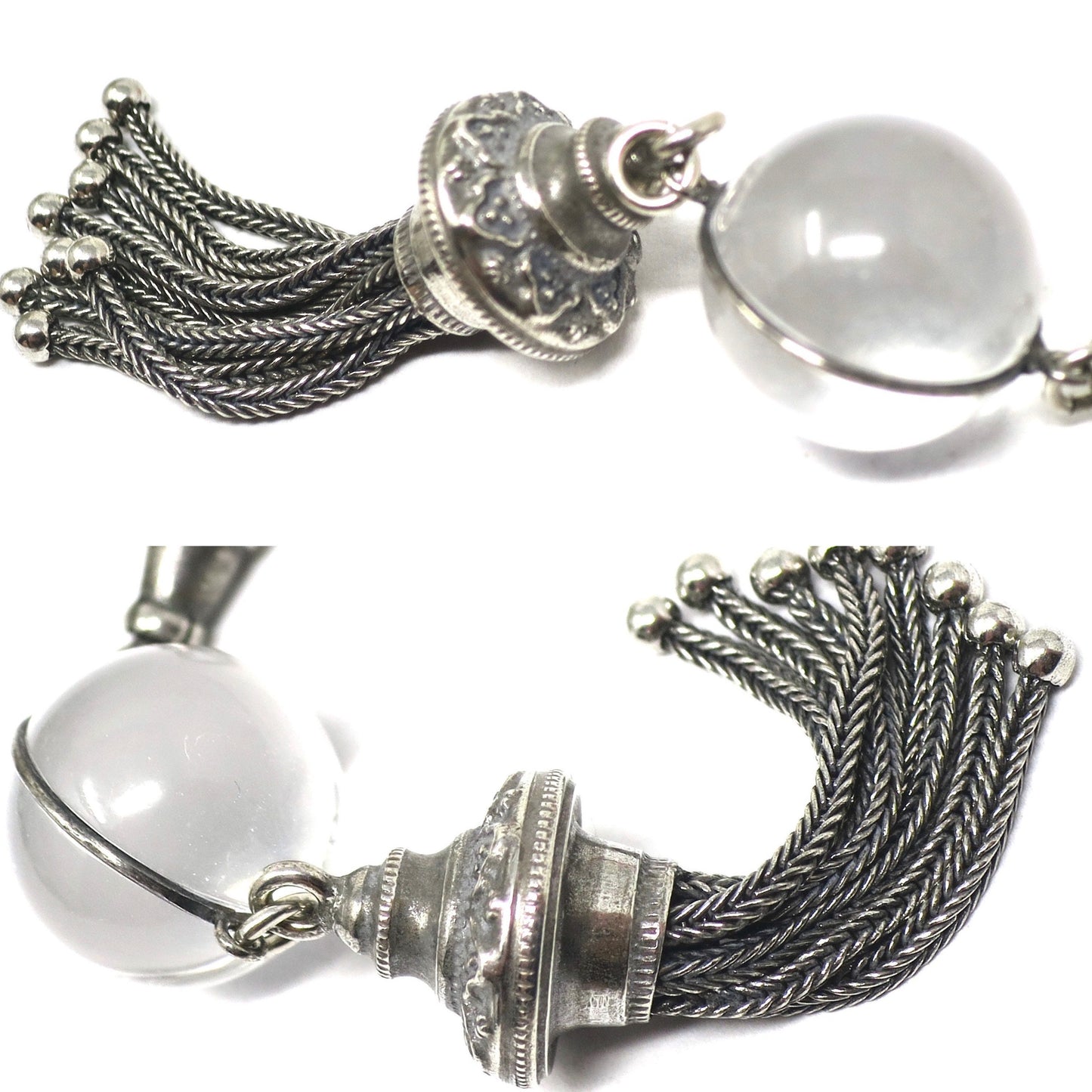 Antique Victorian Pool of Light Rock Crystal Sterling Silver Tassel Fob Pendant