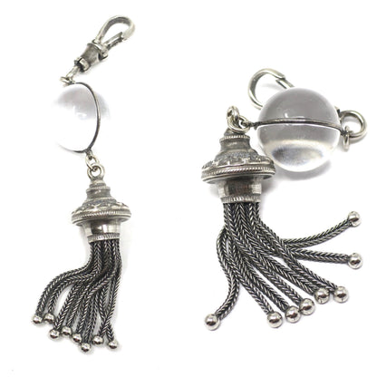 Antique Victorian Pool of Light Rock Crystal Sterling Silver Tassel Fob Pendant
