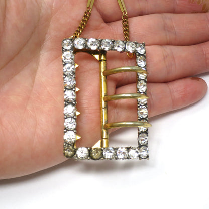 Antique Edwardian Faux Diamond Paste Gilt Metal Belt Buckle Pendant