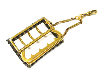 Antique Edwardian Faux Diamond Paste Gilt Metal Belt Buckle Pendant