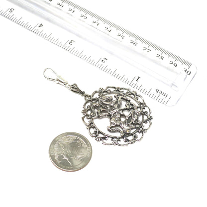 Antique Florentine 835 Continental Silver Saint George Slaying Dragon Pendant