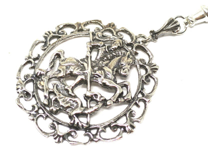 Antique Florentine 835 Continental Silver Saint George Slaying Dragon Pendant