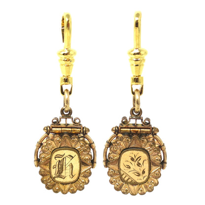 Antique Gold Filled Fob Locket, Floral Monogram Pendant, Secret Compartment