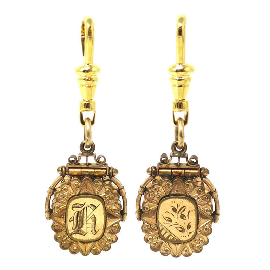 Antique Gold Filled Fob Locket, Floral Monogram Pendant, Secret Compartment
