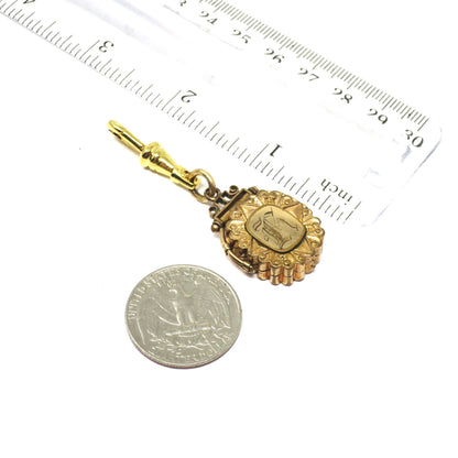 Antique Gold Filled Fob Locket, Floral Monogram Pendant, Secret Compartment