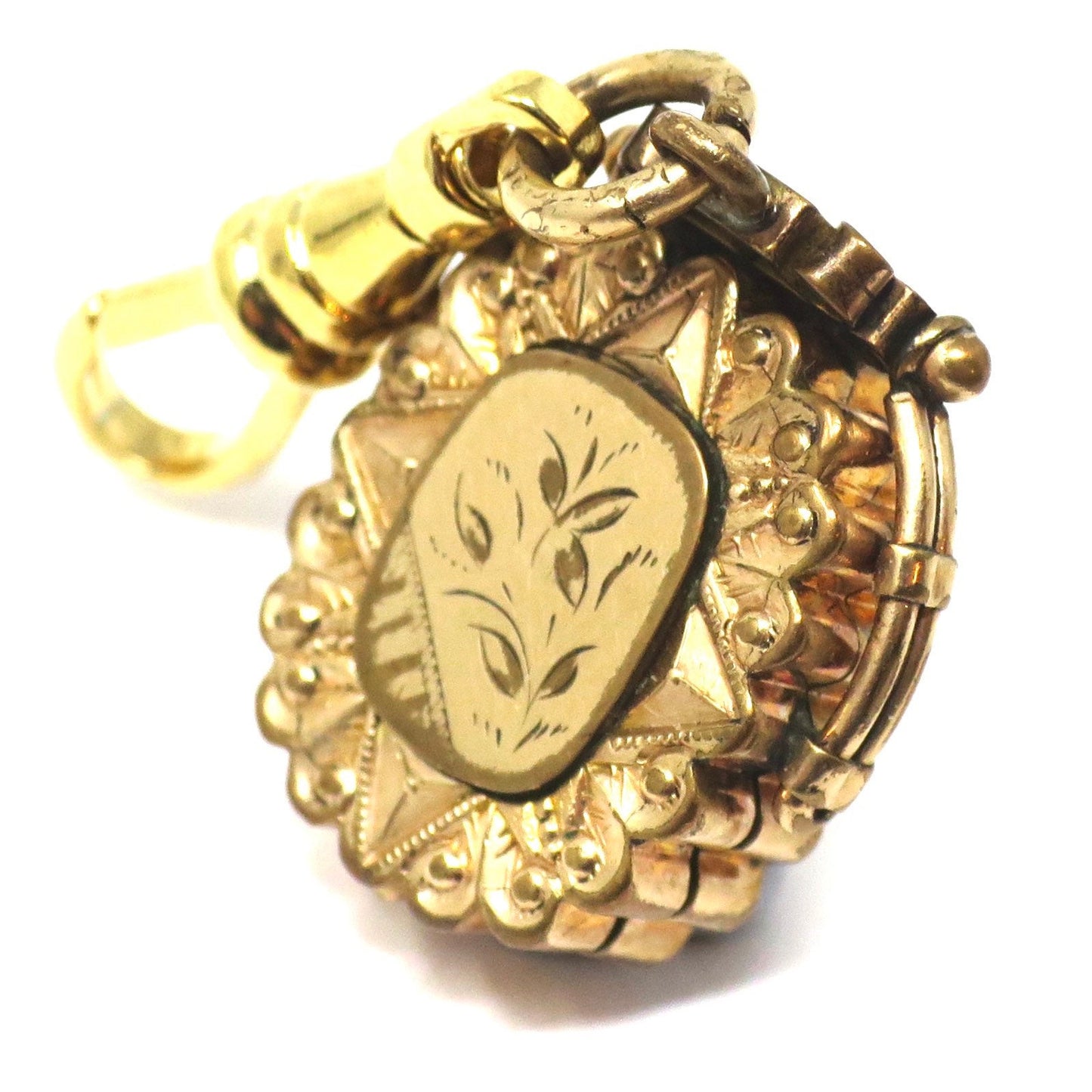 Antique Gold Filled Fob Locket, Floral Monogram Pendant, Secret Compartment