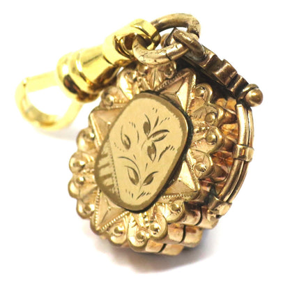 Antique Gold Filled Fob Locket, Floral Monogram Pendant, Secret Compartment