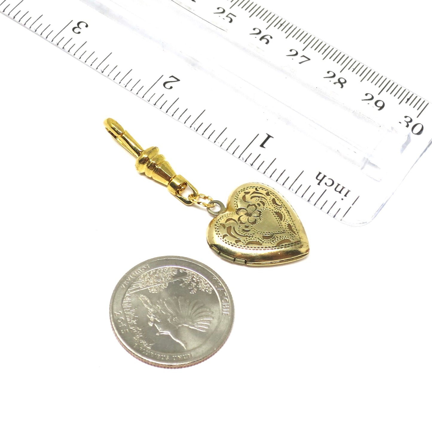 Vintage VARGAS 10kt Gold Filled Engraved Forget Me Not Flower Heart Locket Pendant