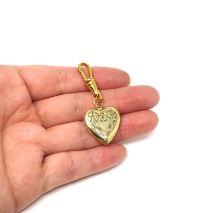 Vintage VARGAS 10kt Gold Filled Engraved Forget Me Not Flower Heart Locket Pendant
