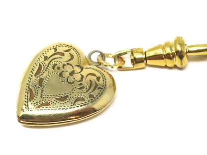 Vintage VARGAS 10kt Gold Filled Engraved Forget Me Not Flower Heart Locket Pendant