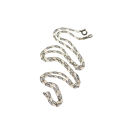 Long Antique Victorian Niello 800 Silver Sautoir Muff Guard Chain Necklace, 42 3/4" inches MB3
