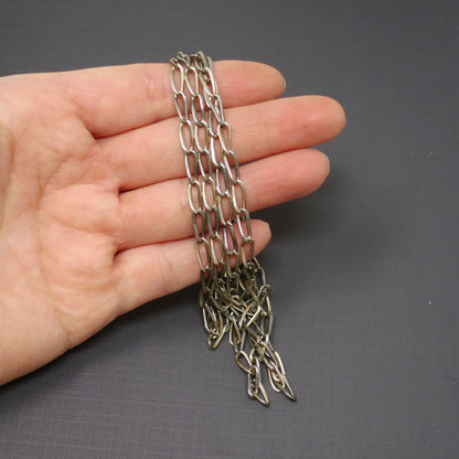 Long Antique Victorian Niello 800 Silver Sautoir Muff Guard Chain Necklace, 42 3/4" inches MB3