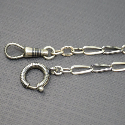 Long Antique Victorian Niello 800 Silver Sautoir Muff Guard Chain Necklace, 42 3/4" inches MB3