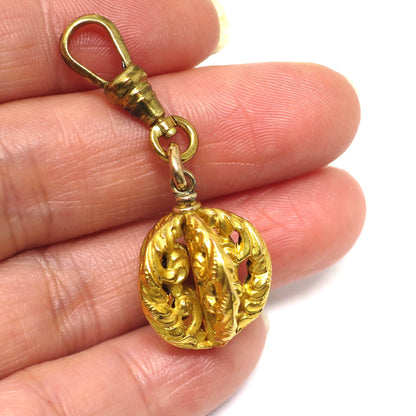 Antique Victorian 18k Yellow Gold Chasing Carambola Shape | Star Fruit Shape Charm