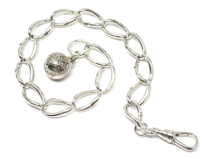 Antique Victorian Sterling Silver Albert Watch Chain Bracelet with Sphere Charm