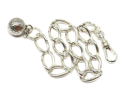 Antique Victorian Sterling Silver Albert Watch Chain Bracelet with Sphere Charm