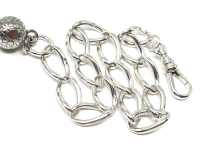 Antique Victorian Sterling Silver Albert Watch Chain Bracelet with Sphere Charm