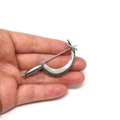 Rare Patented Antique Victorian 1886 Silver Scythe Pin Brooch