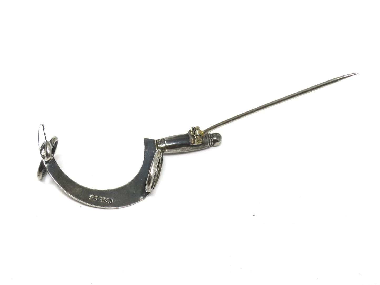 Rare Patented Antique Victorian 1886 Silver Scythe Pin Brooch