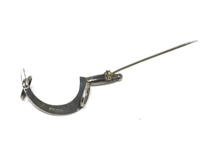 Rare Patented Antique Victorian 1886 Silver Scythe Pin Brooch