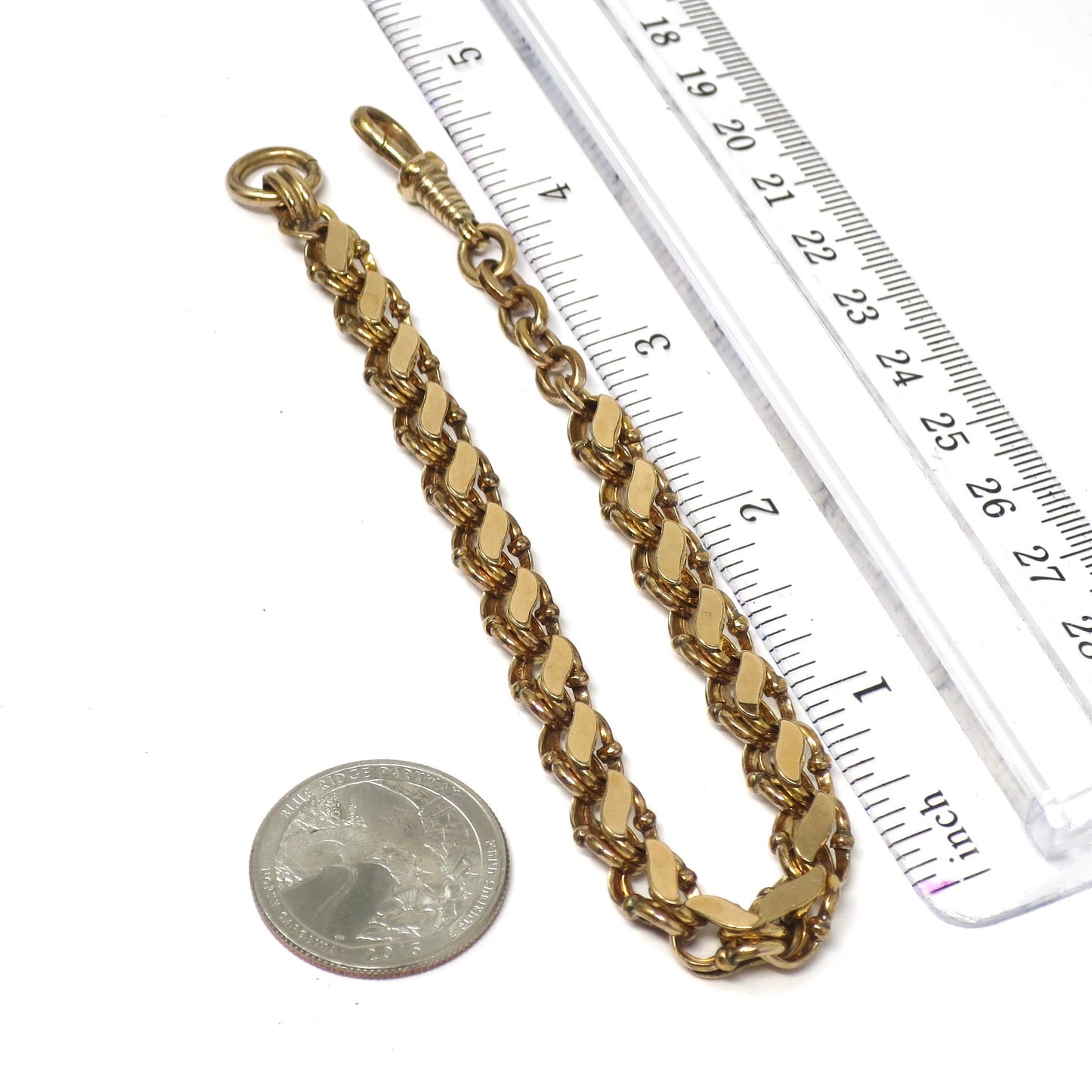 Antique 10k Rose Gold Filled Pocket Watch Chain Bracelet: Elegant Links
