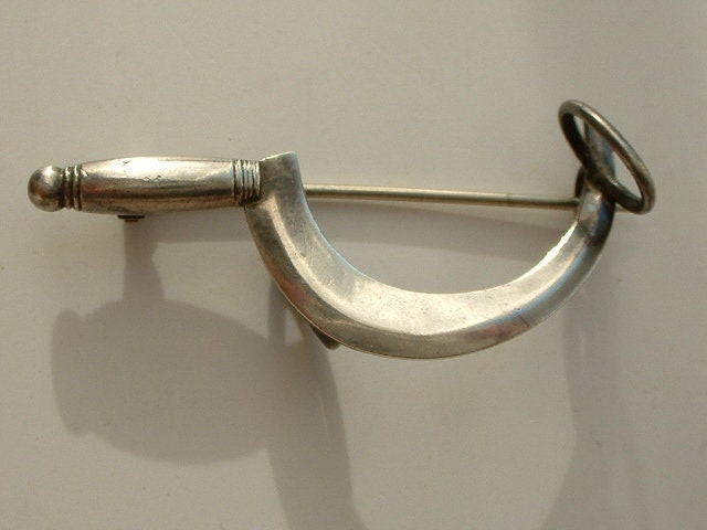 Rare Patented Antique Victorian 1886 Silver Scythe Pin Brooch