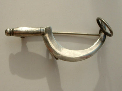 Rare Patented Antique Victorian 1886 Silver Scythe Pin Brooch