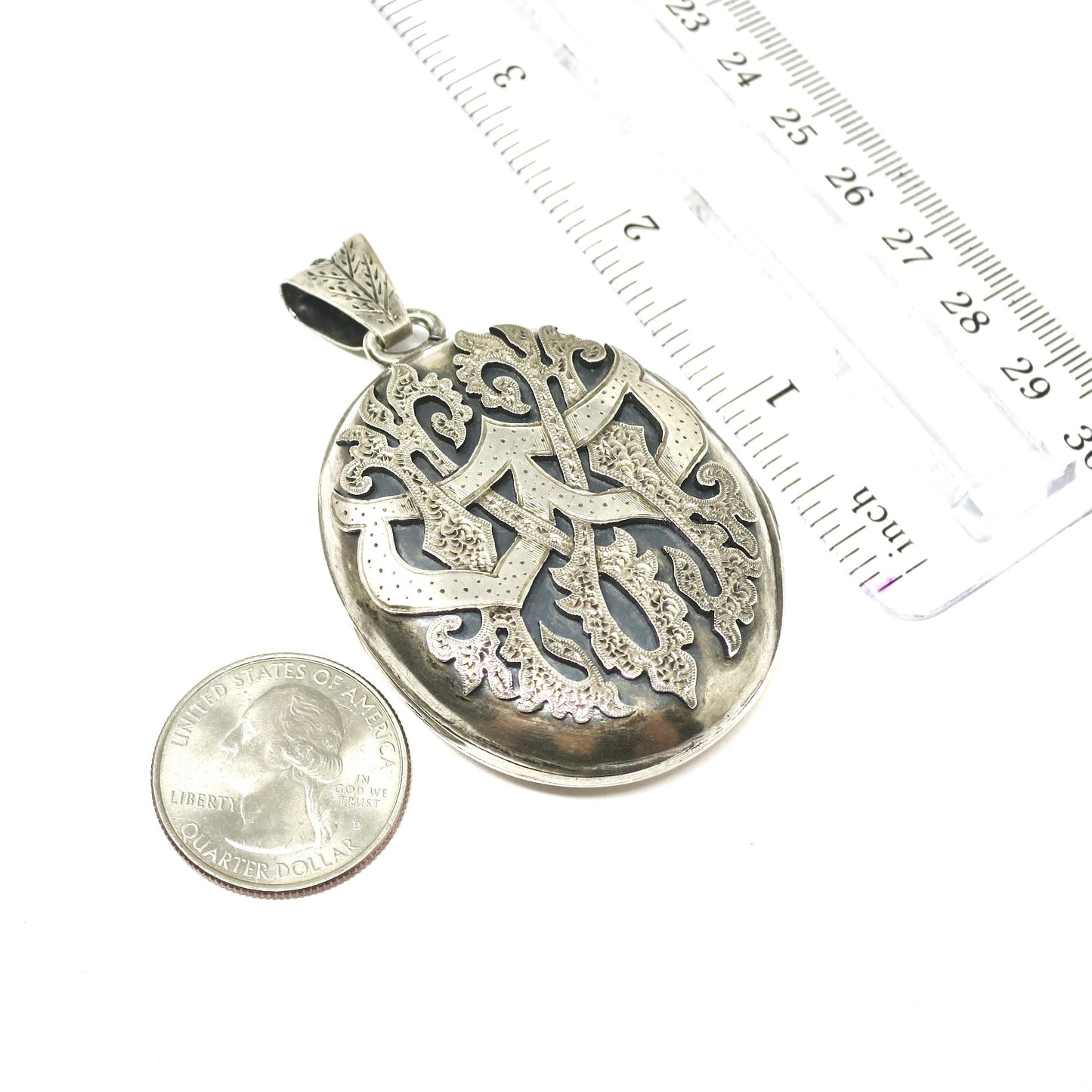 Large Antique Victorian Monogrammed Engraved Locket Pendant