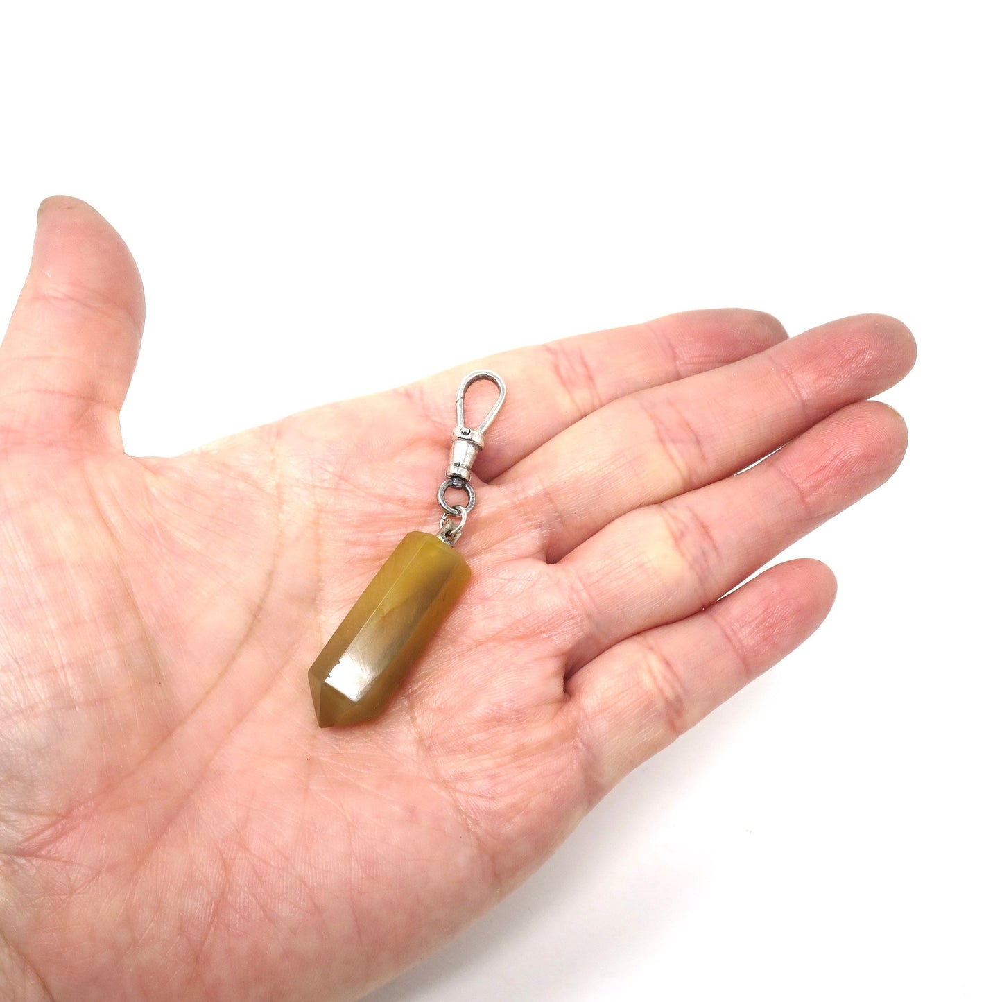 Vintage Genuine Natural Brown Agate Crystal Quartz Faceted Point Pendant