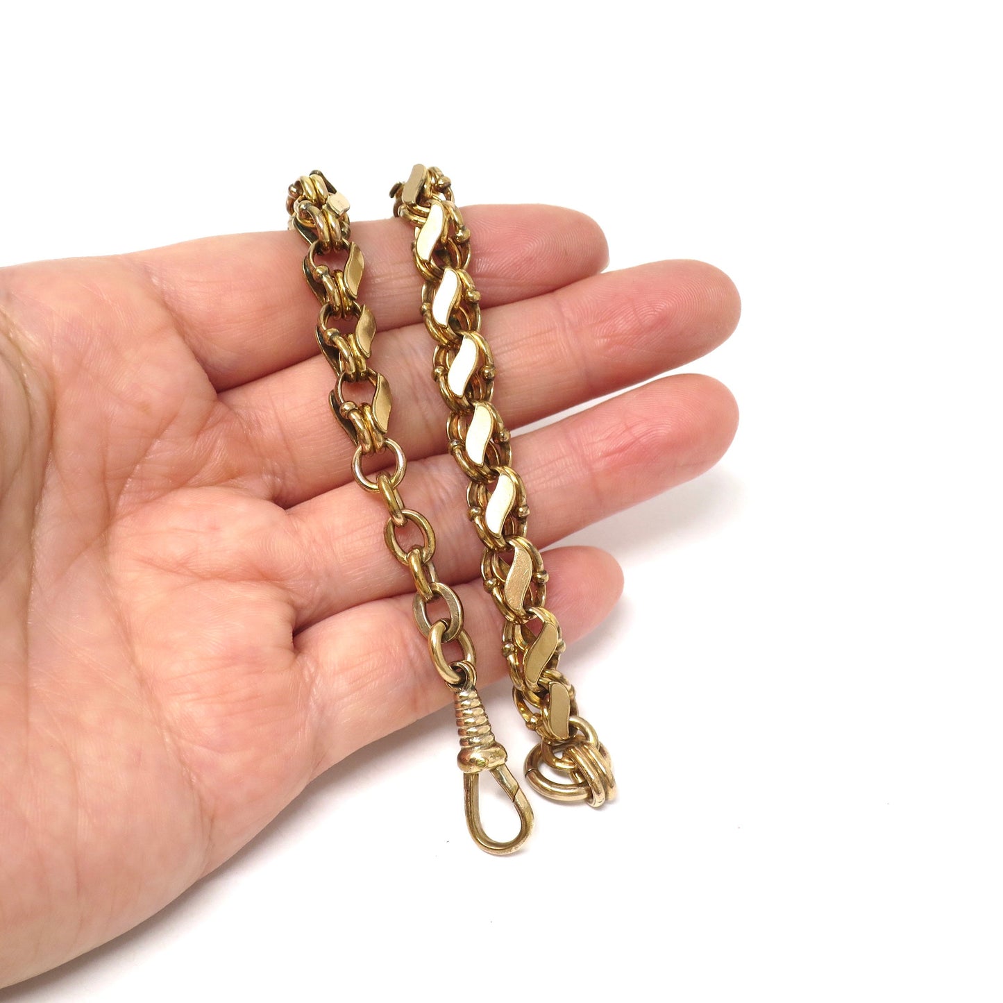 Antique 10k Rose Gold Filled Pocket Watch Chain Bracelet: Elegant Links