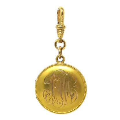 Antique Victorian 14k Gold Monogrammed Round Locket Pendant