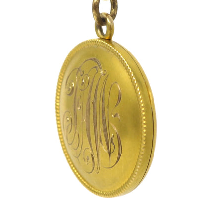 Antique Victorian 14k Gold Monogrammed Round Locket Pendant