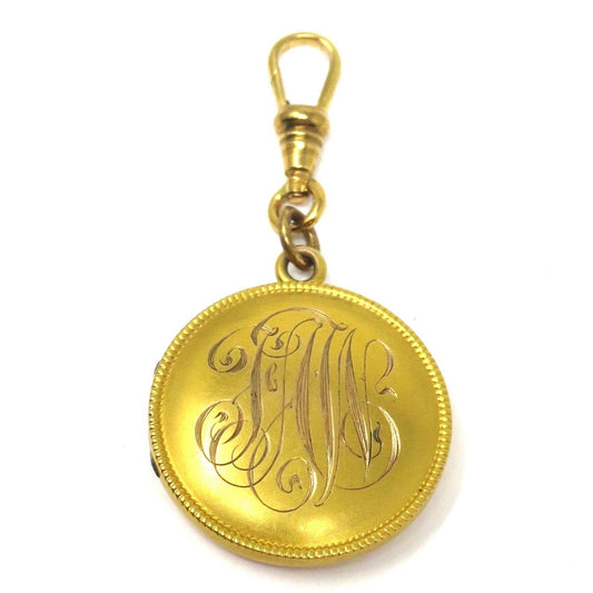 Antique Victorian 14k Gold Monogrammed Round Locket Pendant